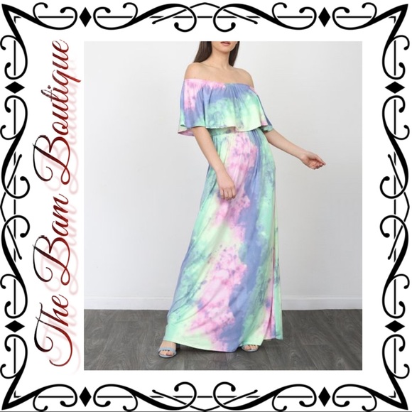 Plus Size Tie-Dye Off-Shoulder Maxi Dress - Picture 1 of 5